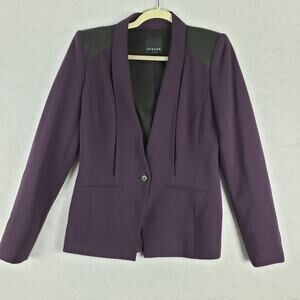 Trouve Women's XS Dark Purple Blazer Black Faux Leather Shoulder Office Gothic‎